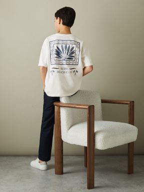 Ecru/Blue Reiss Sennen Oversized Cotton Motif Shirt