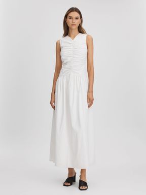 White Stripe Anna Quan Ruche Maxi Dress