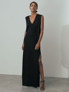 Black Reiss Lucia Corset Detail Jersey Maxi Dress