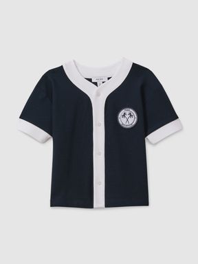 Navy/White Reiss Ark Textured Cotton Baseball Shirt
