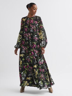 Black Florere Printed Maxi Dress