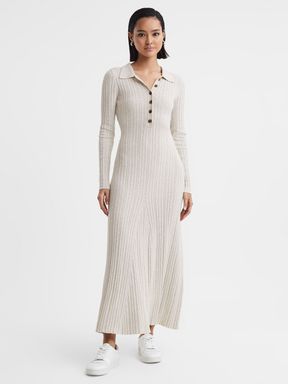 Ecru Anna Quan Knitted Polo Maxi Dress