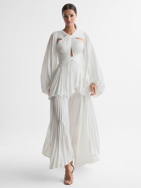 Ivory Acler Pleated Blouson Sleeve Midi Dress