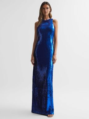 Klein Blue Reiss Hasia Halston Sequin Maxi Dress
