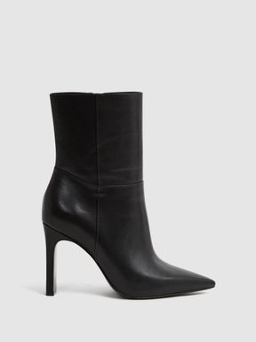Black Reiss Vanessa Leather Heeled Ankle Boots