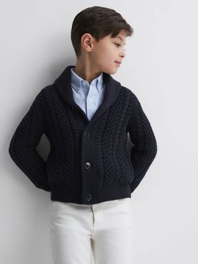 Navy Reiss Ashbury Cable Knitted Cardigan