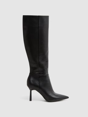 Black Reiss Gracyn Leather Knee High Heeled Boots