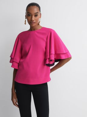 Bright Pink Florere Tiered Sleeve Top