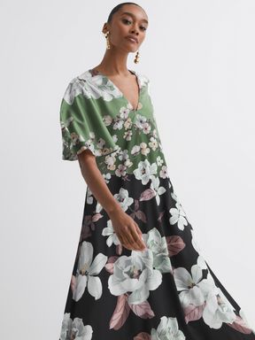 Black Florere Floral Relaxed Midi Dress