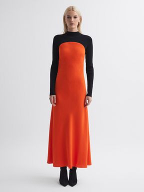 Bright Orange Florere Hybrid Knit Midi Dress