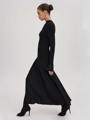 Black Florere Knitted Satin Midi Dress