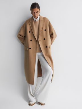 Camel Reiss Layah Relaxed Wool Blend Double Breasted Coat