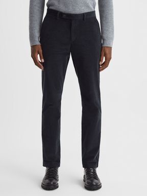 Navy Reiss Strike Slim Fit Brushed Cotton Trousers