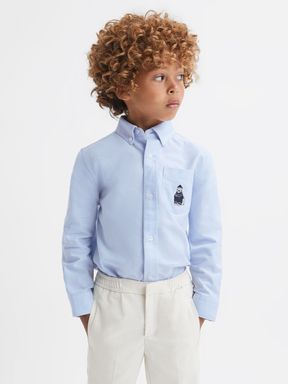 Soft Blue Reiss Matis Slim Fit Button-Down Collar Motif Shirt