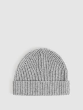 Soft Grey Reiss Guernsey Cashmere Ribbed Beanie Hat