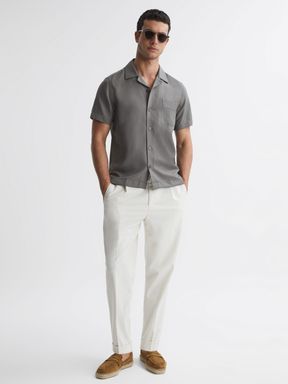 Grey Reiss Tokyo Cuban Collar Button-Through Shirt