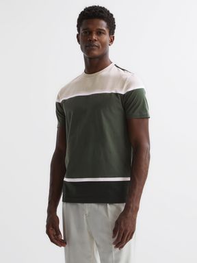 Green Multi Reiss Cannon Mercerised Cotton Colourblock T-Shirt