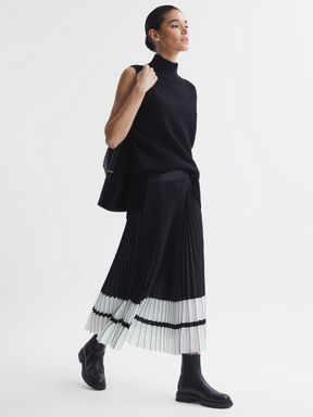 Black/White Reiss Marie High Rise Pleated Midi Skirt