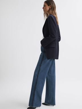 Dark Blue Reiss Hallie Mid Rise Straight Leg Side Stripe Jeans