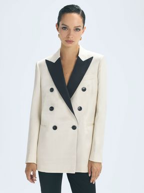 Black/White Reiss Vivien Atelier Fitted Double Breasted Contrast Blazer