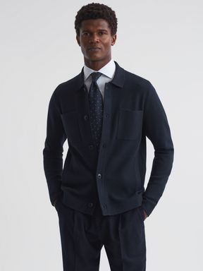 Navy/White Reiss Forester Long Sleeve Button Through Cardigan