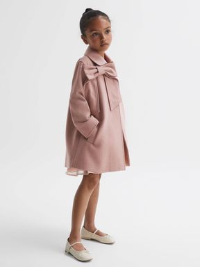 Pink Reiss Amelia Wool Bow Detail Coat