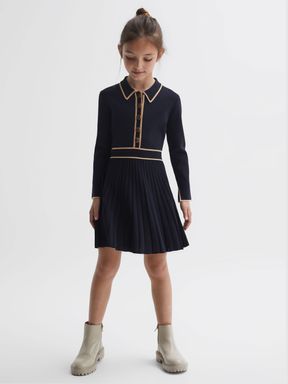 Navy Reiss Mia Knitted Polo Skater Dress