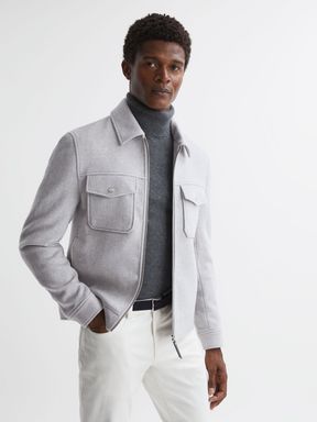 Soft Grey Reiss Peridoe Wool Zip Through Jacket