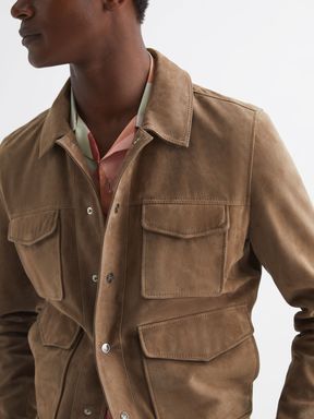Taupe Reiss Ballina Suede Pocket Front Jacket
