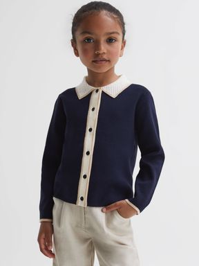 Navy Reiss Helena Embellished Knitted Cardigan