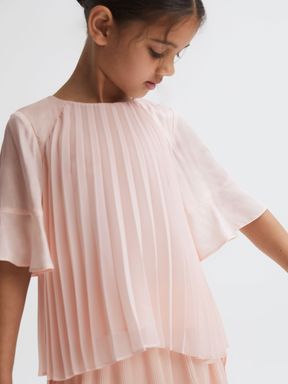 Pink Reiss Tommi Pleated Flare Sleeve T-Shirt