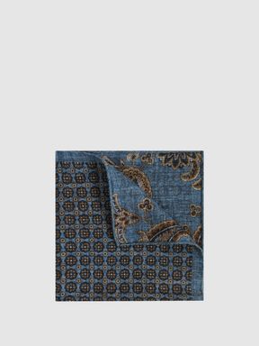 Blue Melange/Navy Reiss Tinetto Wool-Cotton Reversible Pocket Square