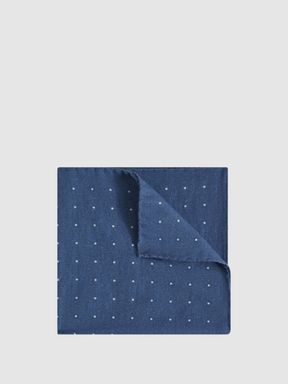Airforce Blue Reiss Tuscan Cotton-Wool Polka Dot Pocket Square