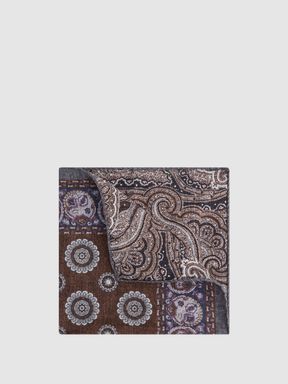 Brown Reiss Giglio Reversible Cotton Pocket Square