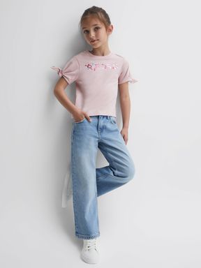 Pale Pink Reiss Tally Printed Cotton T-Shirt