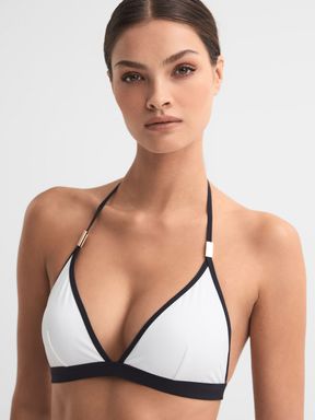 White/Navy Reiss Rutha Triangle Halterneck Bikini Top