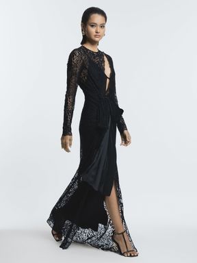 Black Atelier Lace Velvet Maxi Dress