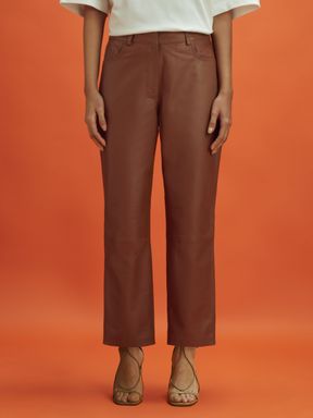 Tan McLaren F1 Cropped Leather Trousers
