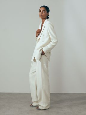 White Atelier Italian Double Breasted Textured Suit: Blazer with Silk