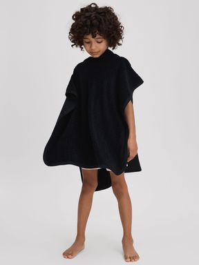 Navy Reiss Shine Textured Towelling Hooded Poncho