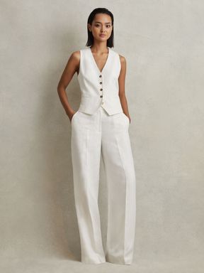 White Reiss Lori Viscose-Linen Wide Leg Suit Trousers