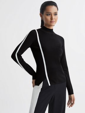 Black/White Reiss Anna Contrast Stripe Long Sleeve Top
