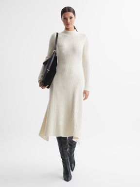 Cream Reiss Kris Wool Blend Bodycon Midi Dress