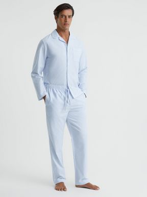 Blue/White Reiss Tamworth Striped Cotton Drawstring Pyjama Bottoms