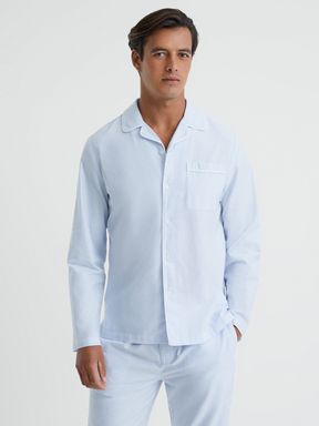 Blue/White Reiss Westley Striped Cotton Button-Through Pyjama Shirt