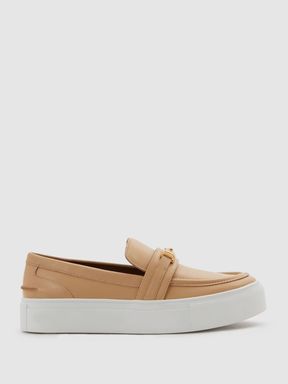 Neutral Reiss Adelina Leather Loafer Trainers