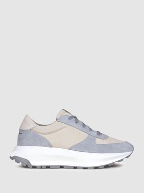 Grey/White Unseen Footwear Suede Mesh Trinity Trainers