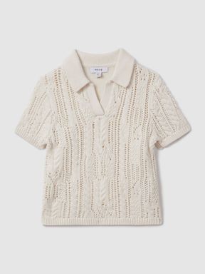 Ecru Reiss Eula Crochet Open Collar Polo Shirt
