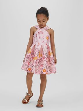 Pink Reiss Alice Scuba Bow Fit-and-Flare Dress