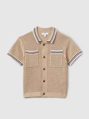 Soft Taupe Reiss Coulson Crochet Contrast Trim Shirt